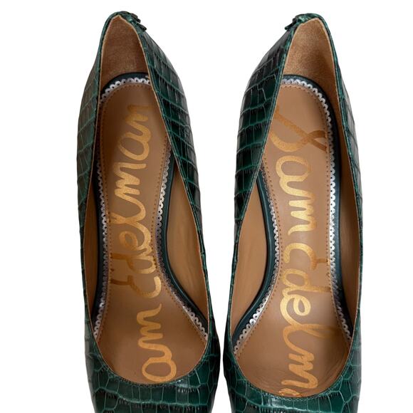 Sam Edelman Green Stiletto Pumps Sz 8.5 Crocodile Business Glam Sexy Party Shoes - Picture 11 of 13